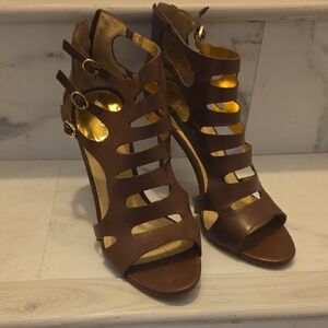 Marc Fisher Brown Strappy Cutout High Heel Sandals